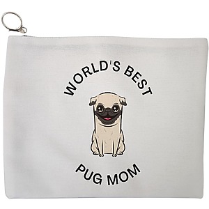 Portfard Cosmetice tip Plic, model World’s best pug mom, 23x18 cm, Alb, BEKZ®